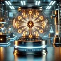 A high-tech, glowing nuclear reactor symbolizing advanced plasma fusion technology at extreme temperatures, in a sci-fi-inspired lab setting.