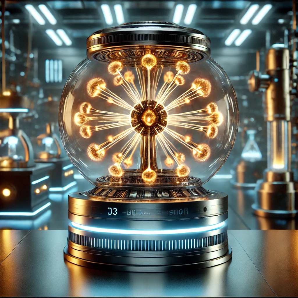 A high-tech, glowing nuclear reactor symbolizing advanced plasma fusion technology at extreme temperatures, in a sci-fi-inspired lab setting.